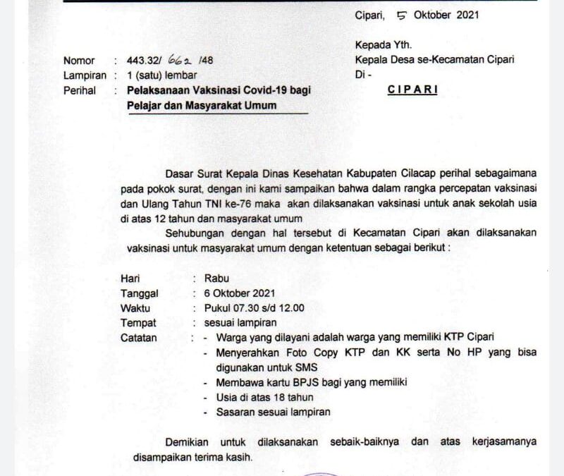 Undangan Vaksin 6 Oktober 2021