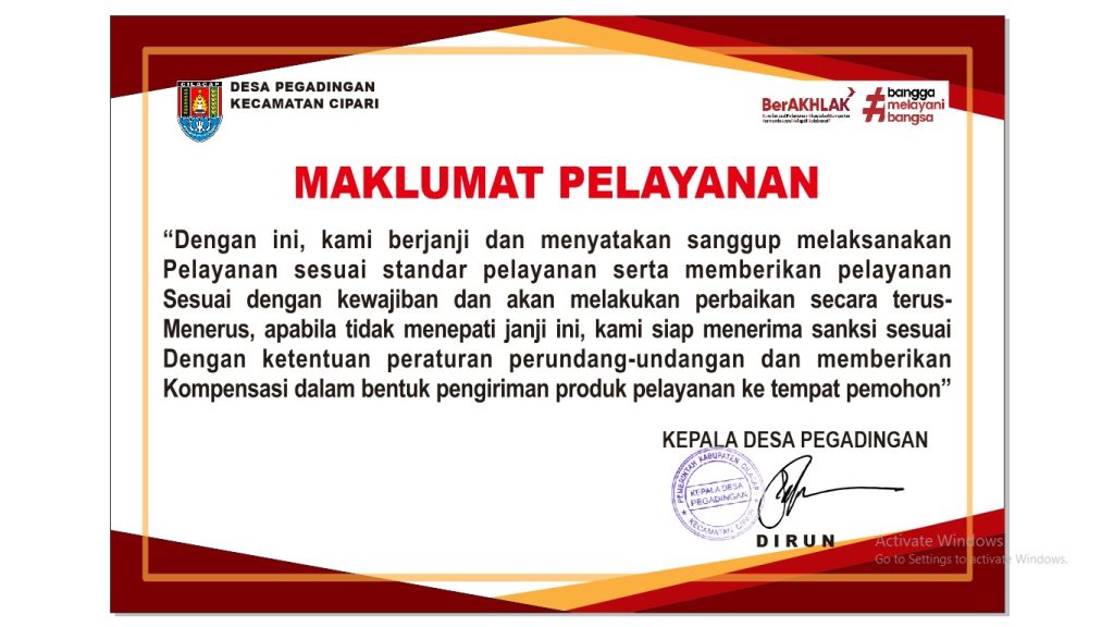 MAKLUMAT PELAYANAN DESA PEGADINGAN